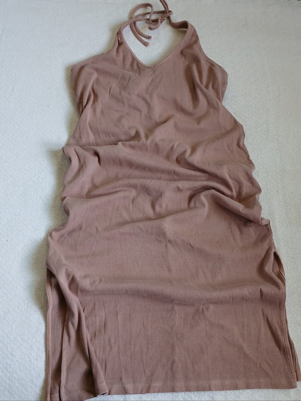 old navy ♡ fitted rib knit midi dress warm hickory brown xxl cotton clean girl